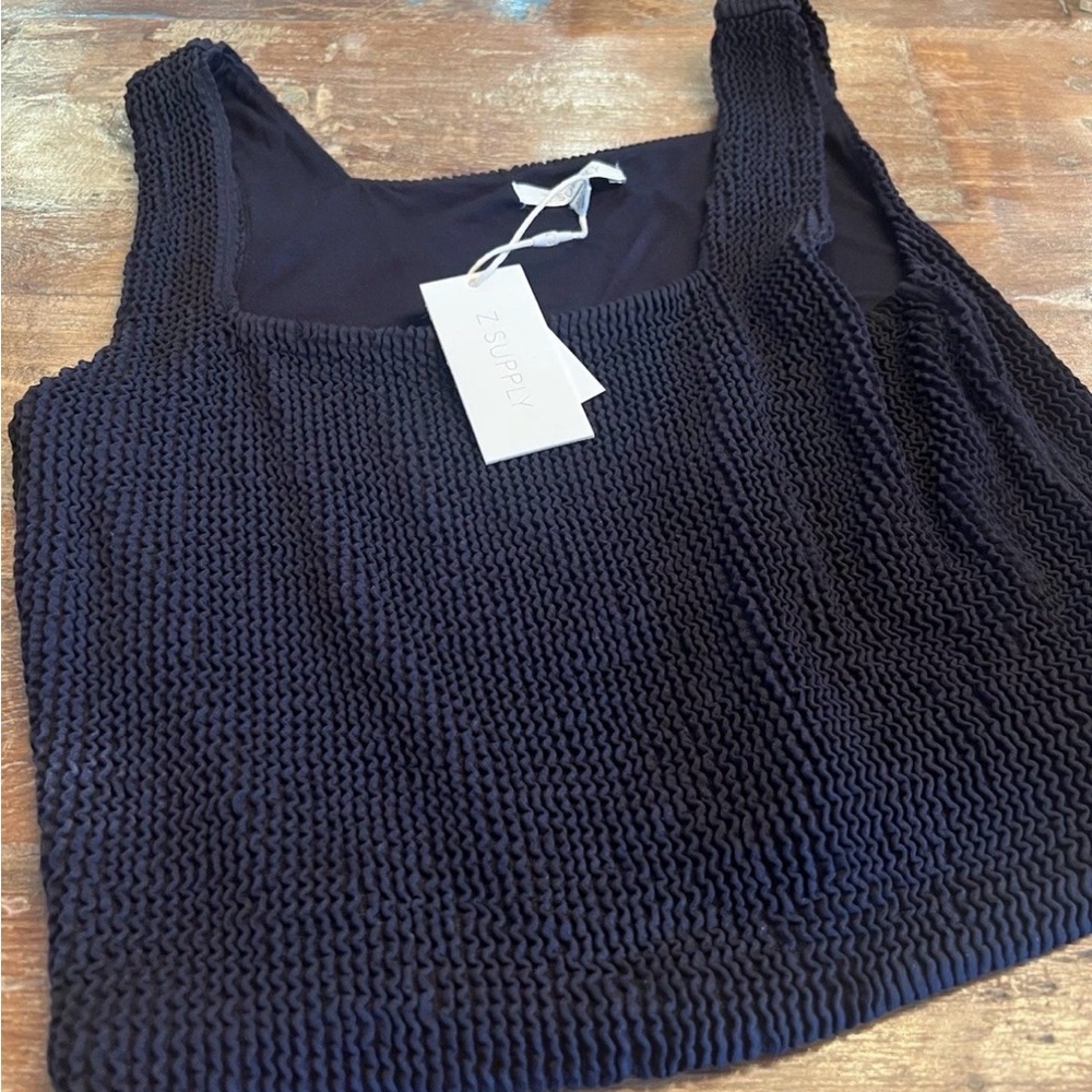 Z Supply Navy Textured Crop Top